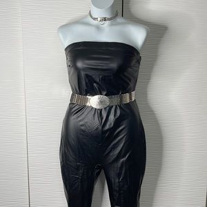 NWOT Fashion Nova Black Faux leather sleeveless jumpsuit sz 1x